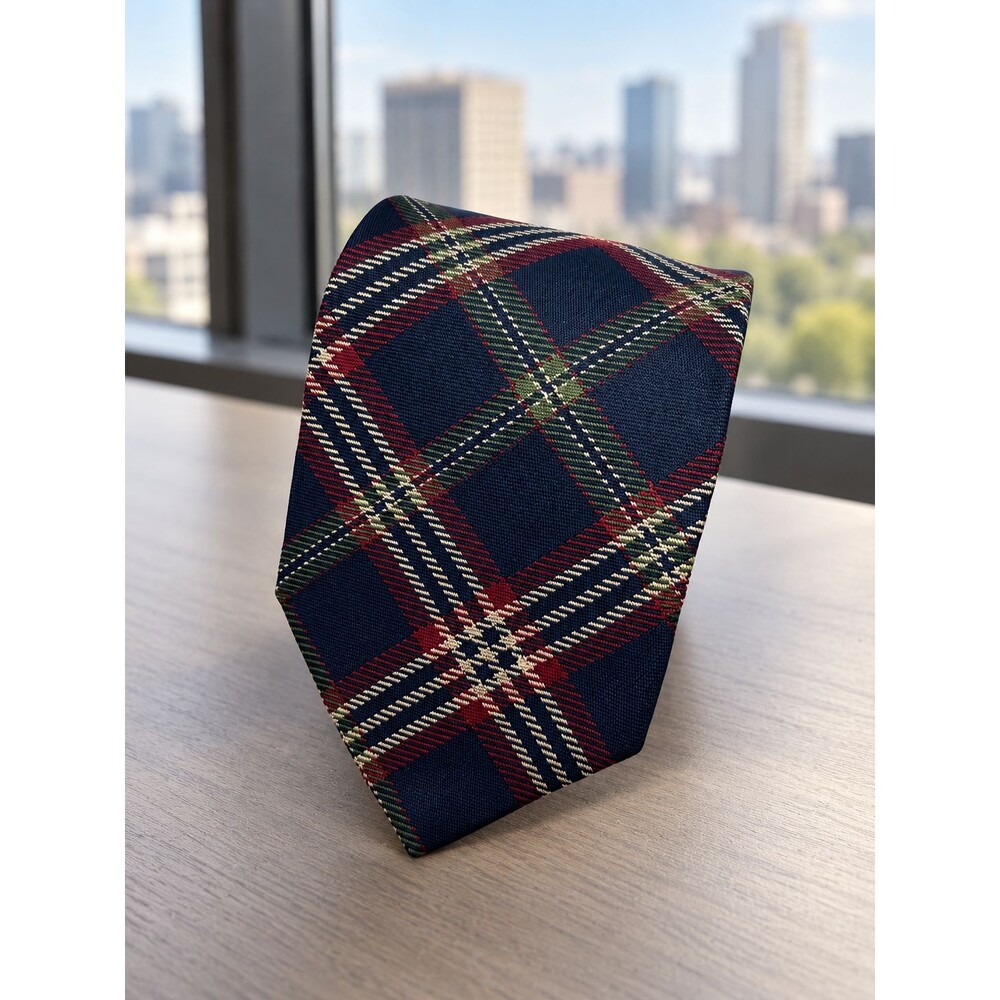 Brooks Brothers Tie Navy Burgundy Green Tartan Plaid Made USA 58.75" x 3.75"